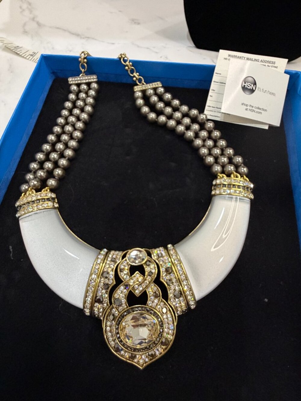 Heidi Daus Translucent Crescent Resin Statement Bib Necklace Triple Strand